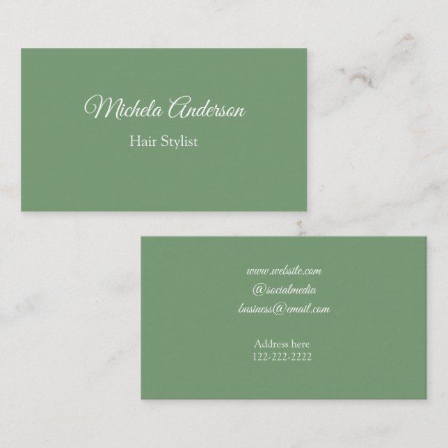 Sage grönt hårstilist lägga till namn kontaktwebbp visitkort (Fram/baksida)