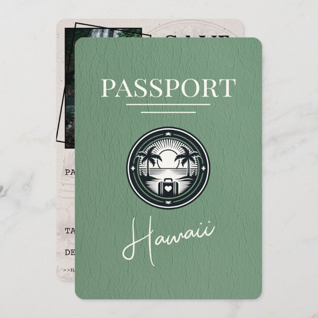 Sage Grönt Hawaii Passport Spara datum Spara Datumet (Fram/baksida)