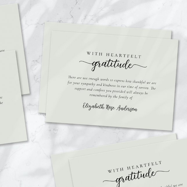 Sage Grönt Heartfilt Gratitude Funeral Tack Kort (Skapare uppladdad)
