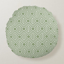 Sage Grönt Hexagon Honeycomb Geometric Mönster Rund Kudde