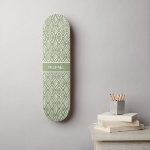 Sage Grönt Hexagon Honeycomb Mönster Namn Mini Skateboard Bräda 18,5 Cm