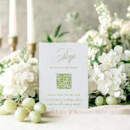 Sage Grönt & Himmel Blue QR Code OSA Bröllop Card Kort