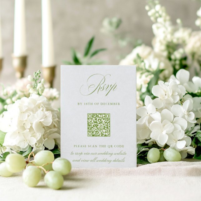 Sage Grönt & Himmel Blue QR Code OSA Bröllop Card Kort (Sage Green & Sky Blue QR Code RSVP Wedding Card)