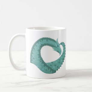 Sage grönt hjärta drake på vitt kaffemugg