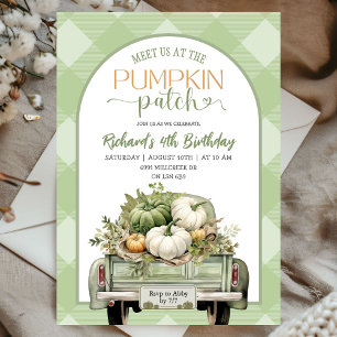 Sage Grönt Höst löv Pumpkin Patch Birthday Inbjudningar