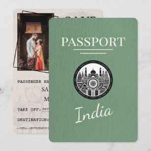 Sage Grönt India Passport Save Date Spara Datumet