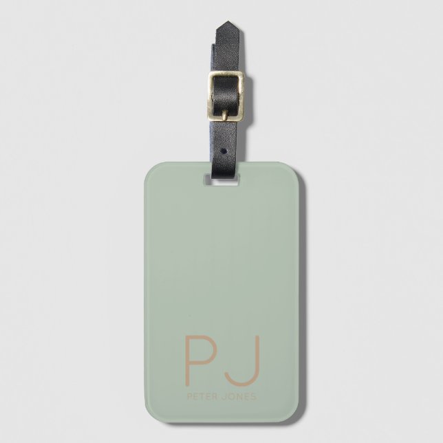 Sage Grönt initial Monogram Personlig Enkel  Bagagebricka (Framsida vertikal)