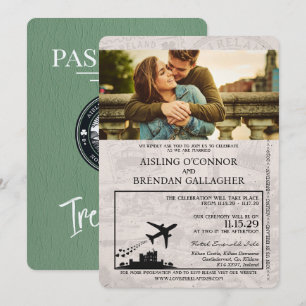 Sage Grönt Ireland Passport Bröllop Inbjudningar