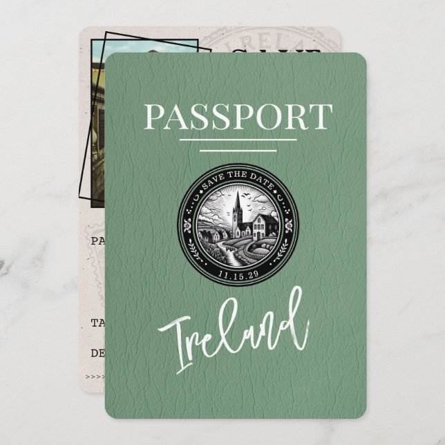 Sage Grönt Ireland Passport Spara datum Spara Datumet (Fram/baksida)