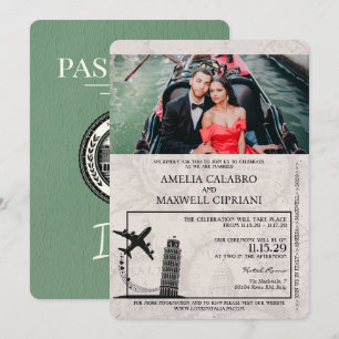Sage Grönt Italien Passport bröllop-inbjudan Inbjudningar