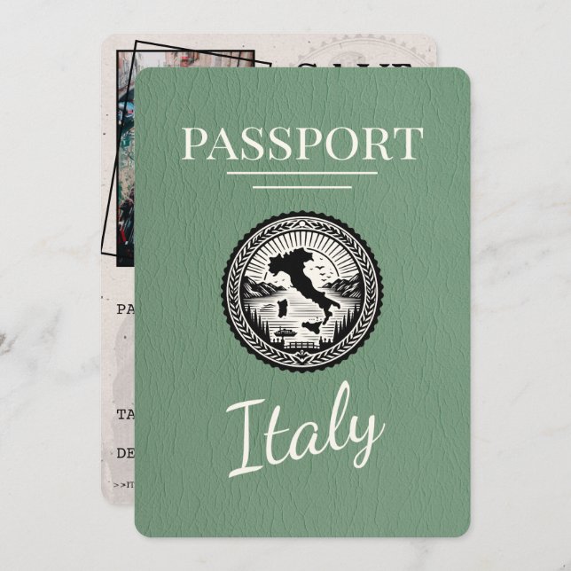 Sage Grönt Italien Passport Spara Datumet (Fram/baksida)