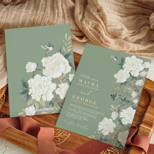 Sage Grönt Ivory Chinoiserie Blomsterträdgård Bröl Inbjudningar