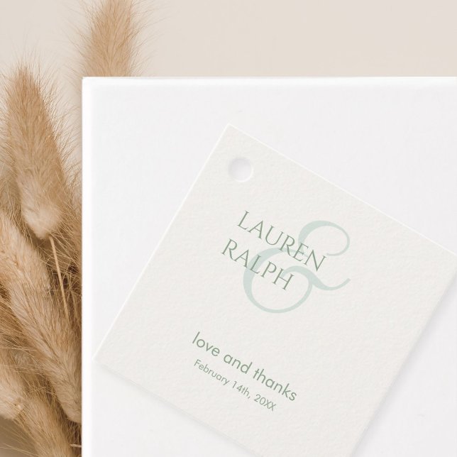 Sage Grönt & Ivory Couple Monogram Tack Gåvor Etiketter (Skapare uppladdad)