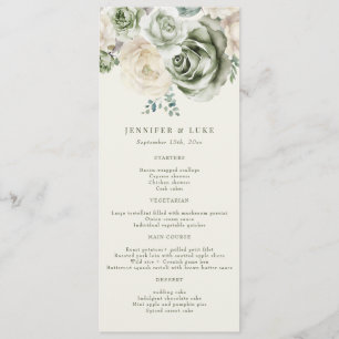 Sage Grönt Ivory Flowers Bröllop Menu Meny