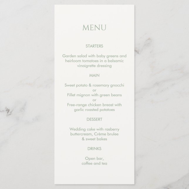 Sage Grönt & Ivory Monogrammed Bröllop Menu Program (Framsida)
