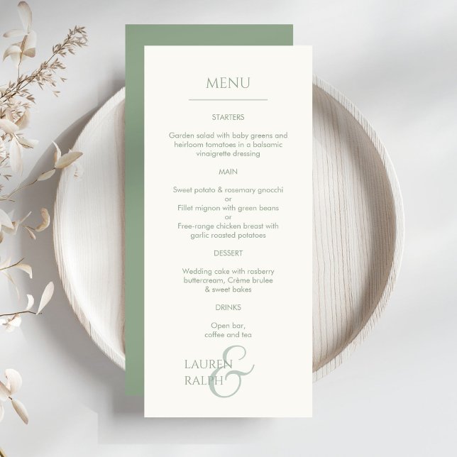 Sage Grönt & Ivory Monogrammed Bröllop Menu Program (Skapare uppladdad)
