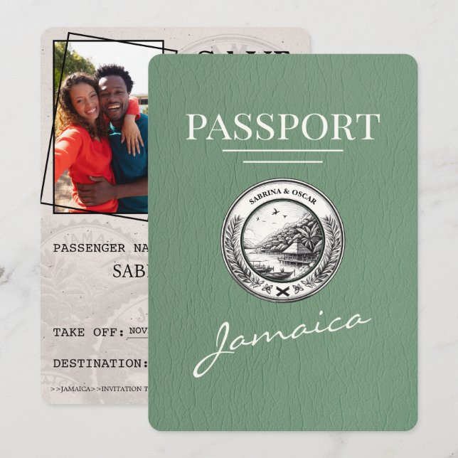 Sage Grönt Jamaica Passport Spara datum Datumet (Fram/baksida)