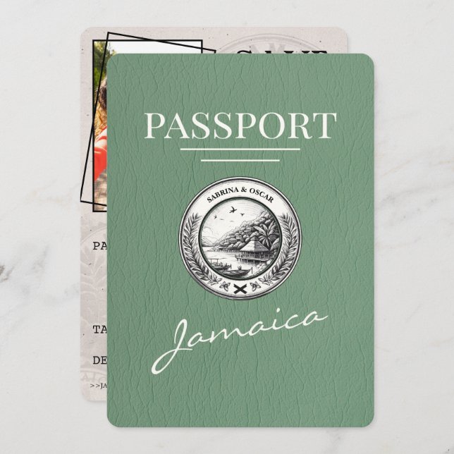 Sage Grönt Jamaica Passport Spara datum Spara Datumet (Fram/baksida)