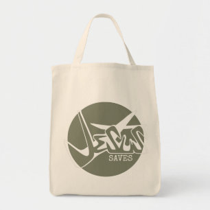 Sage Grönt Jesus Saves Graffiti Tygkasse