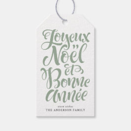 Sage Grönt Joyeux Noël och Bonne Année Calligraphy Presentetikett