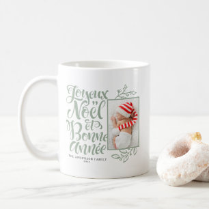 Sage Grönt Joyeux Noël och Bonne Année Photo Kaffemugg