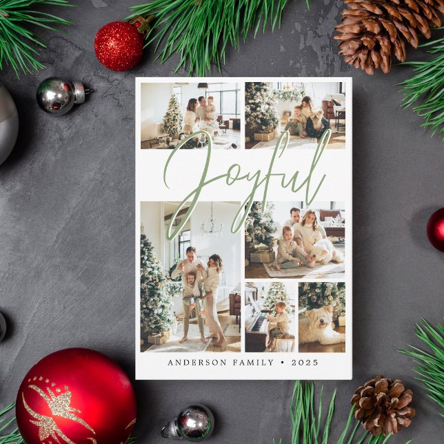 Sage Grönt - Julkalligraffamiljfoto Julkort (Skapare uppladdad)