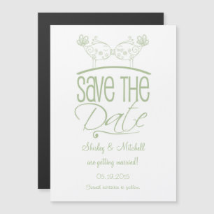 Sage Grönt Kissing Birds Magnetic Save the Date Magnetisk Inbjudningskort