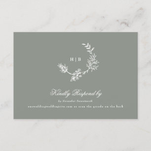 Sage Grönt klassisk monogram QR CODE bröllop-anded OSA Kort