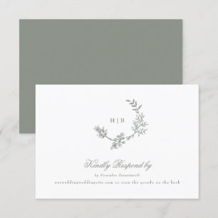 Sage Grönt klassisk monogram QR CODE bröllop-anded OSA Kort