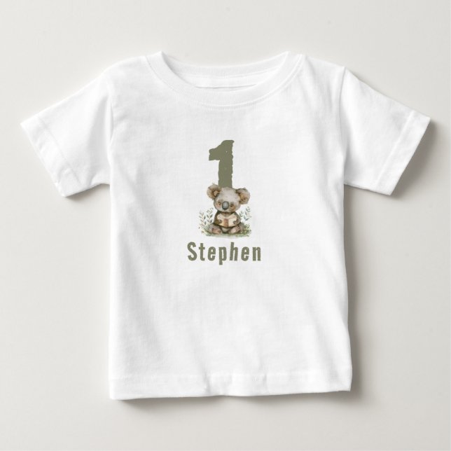 Sage Grönt Koala Bear 1:a födelsedagsgästen T Shirt (Framsida)