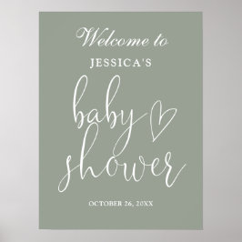 Sage Grönt Kön Neutral Baby Shower Välkomstskylt Poster