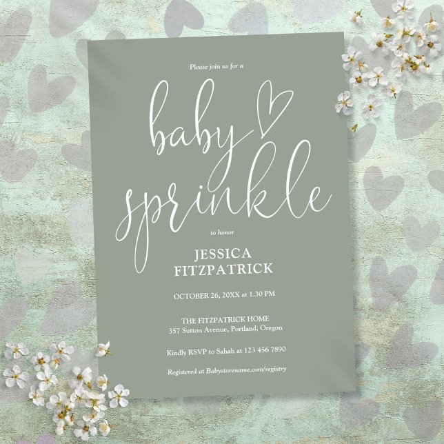 Sage Grönt Kön Neutral Baby Sprinkle Shower Inbjudningar (Sage Green Gender Neutral Baby Sprinkle Shower Invitation)