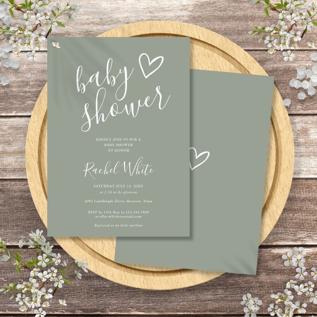 Sage Grönt Kön Neutral babydusch Inbjudningar (Sage Green Gender Neutral Baby Shower Invitation)