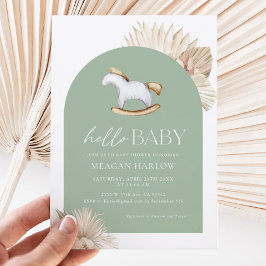 Sage Grönt Kön Neutral Hej Baby Shower Inbjudningar