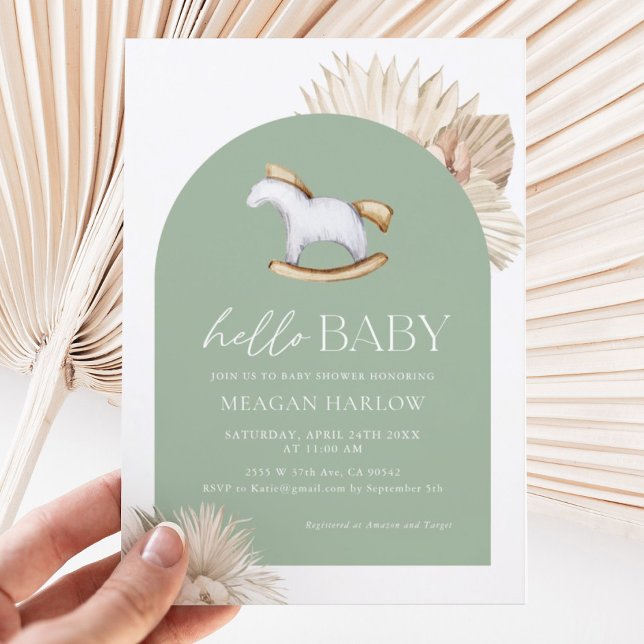 Sage Grönt Kön Neutral Hej Baby Shower Inbjudningar (Skapare uppladdad)