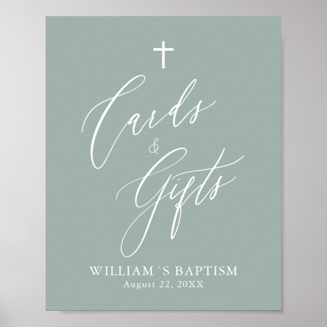 Sage Grönt Kor Boy Baptism Cards & Gifts Poster (Framsidan)