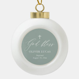 Sage Grönt Kor Boy Baptism Ceramic Boll Ornament