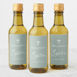 Sage Grönt Kor Boy Baptism Mini Vin-etikett Vinetikett