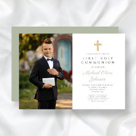 Sage Grönt Kor Photo Boy First Communion Inbjudningar