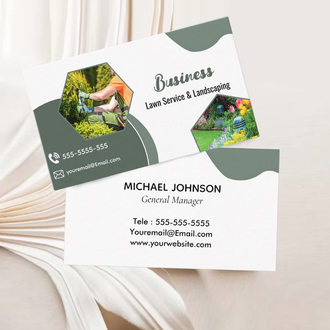 Sage Grönt Lawncare & Landscaping Service Visitkort (Sage Green Lawncare & Landscaping Service Grass Field Business Card)