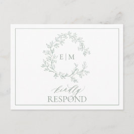 Sage Grönt Leafy Vapensköld Monogram Bröllop OSA I Inbjudan Vykort