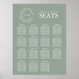 Sage Grönt Leafy Vapensköld Monogram Bröllop Seite Poster