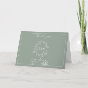 Sage Grönt Leafy Vapensköld Monogram Photo Tack Ca Kort