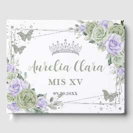 Sage Grönt Lila Blommigt Butterflies QUINCEAÑERA Gästböcker