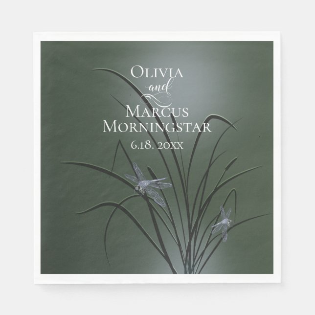 Sage Grönt Lila Dragonfly Pappersservett (Framsidan)