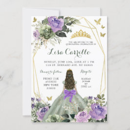 Sage Grönt Lila Lilac Bow Princess Quinceañera Inbjudningar