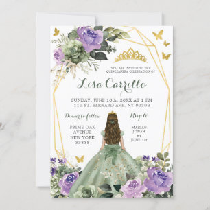 Sage Grönt Lila Lilac Princess Quinceañera Inbjudningar