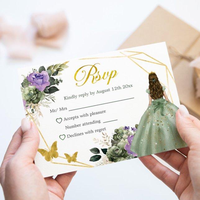 Sage Grönt Lila Princess Quinceañera OSA Kort (Skapare uppladdad)
