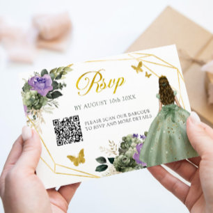 Sage Grönt Lila Princess Quinceañera QR OSA Kort