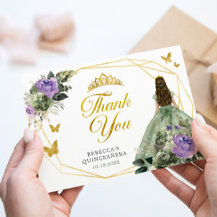 Sage Grönt Lila Princess Quinceañera Tack Kort